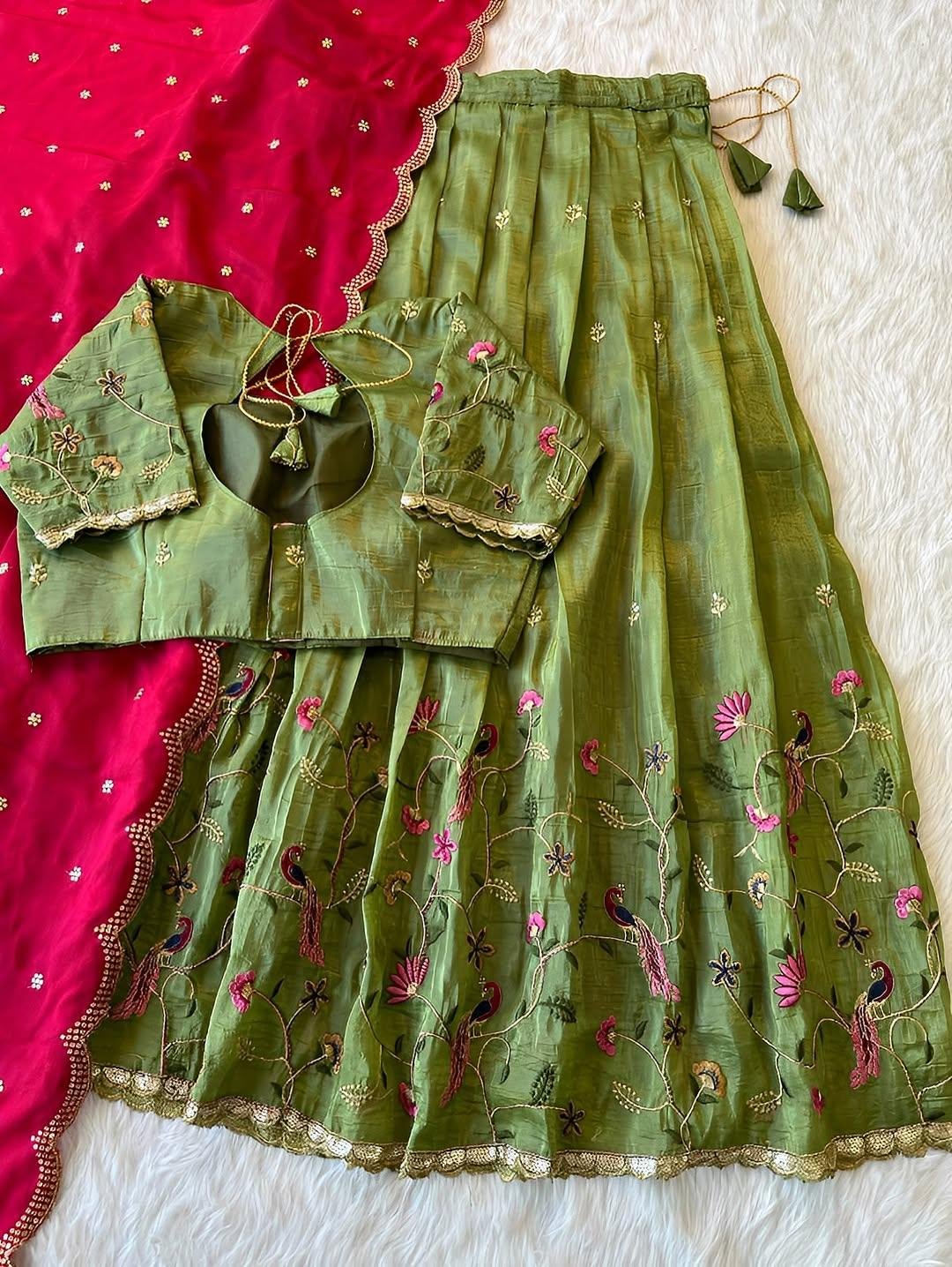 Peacock Petals Fully Embroidered Lehenga Collection(Stitched)