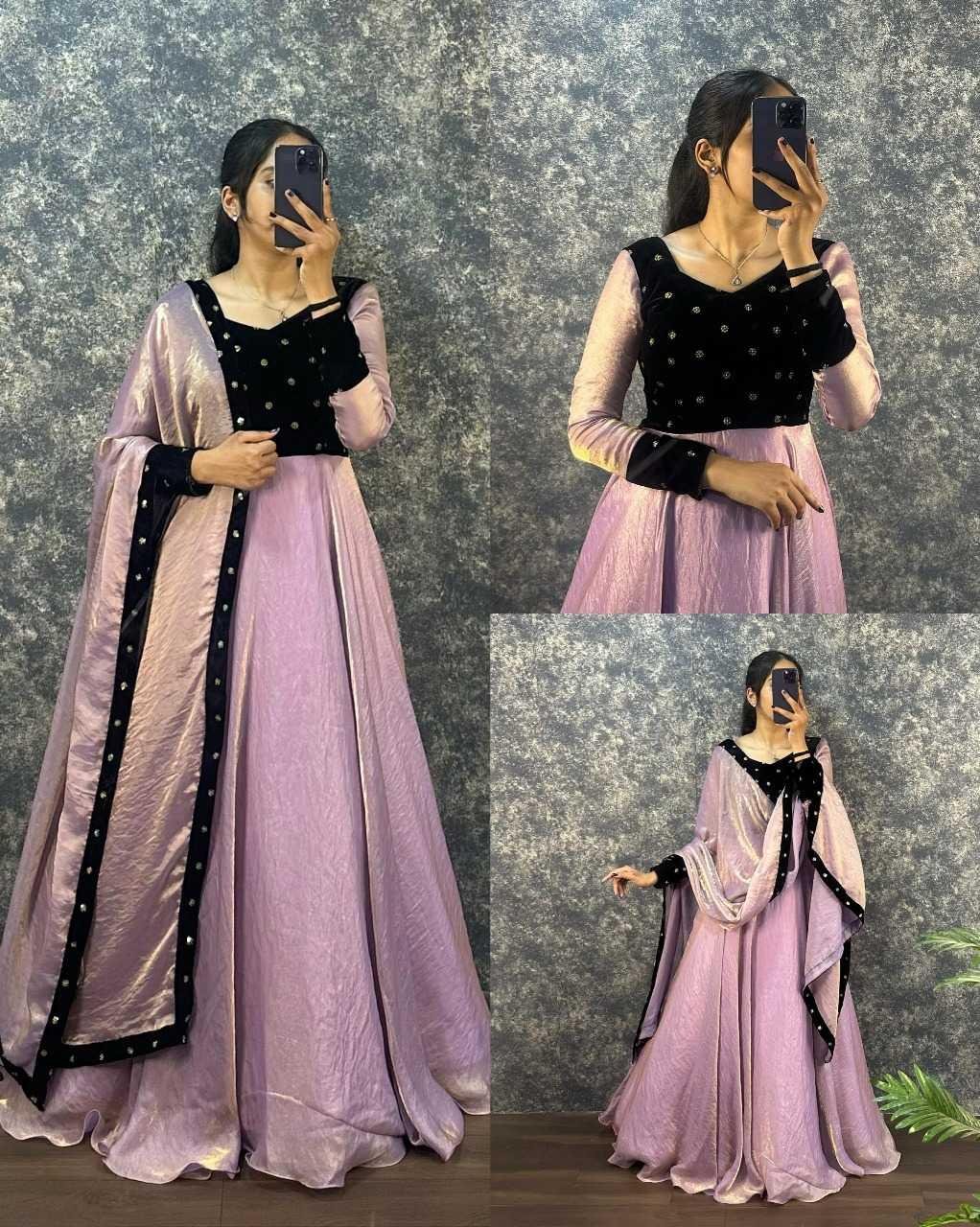 Fendy Silk Gown with Dupatta | 9000 Velvet Sequin Work Party Wear Ethnic Dress