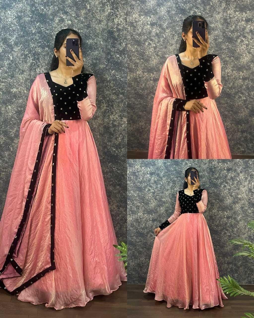 Fendy Silk Gown with Dupatta | 9000 Velvet Sequin Work Party Wear Ethnic Dress
