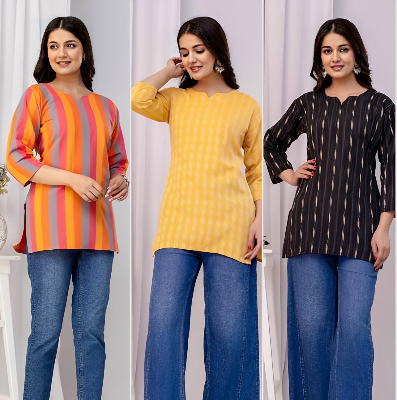 Combo of  3 short kurtis cotton