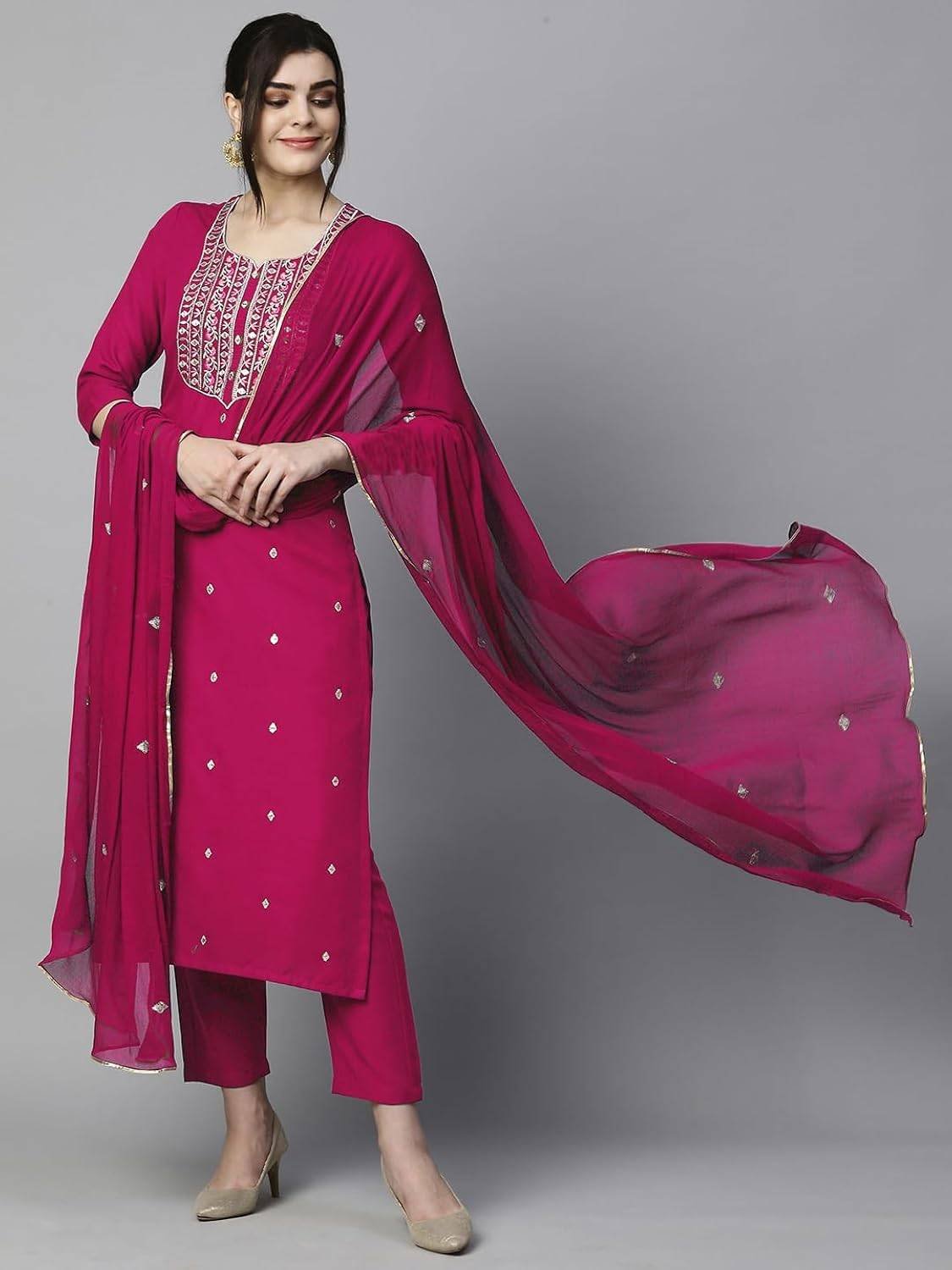 Magenta Pink Kurti, Palazzo Dupatta set