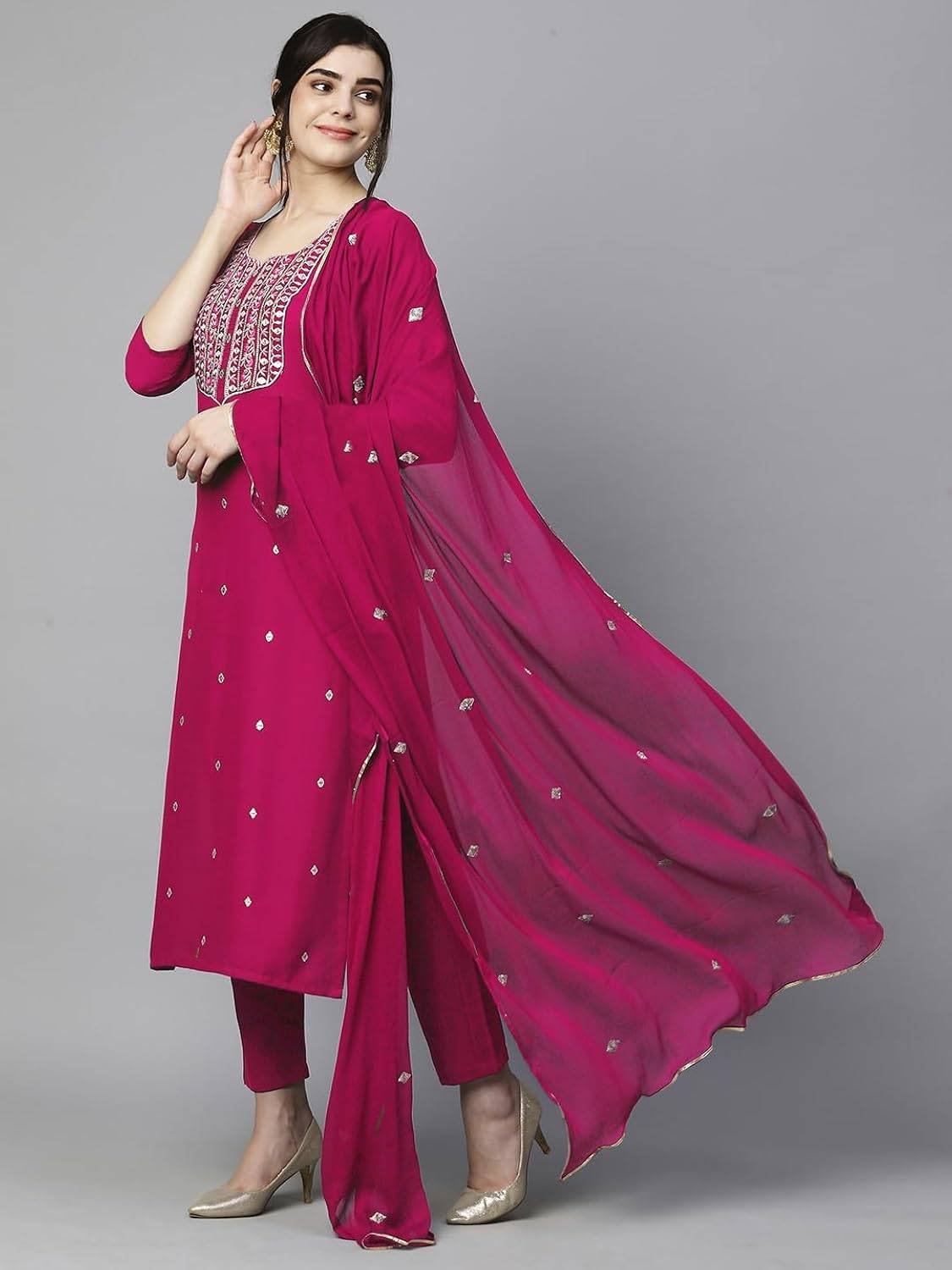 Magenta Pink Kurti, Palazzo Dupatta set