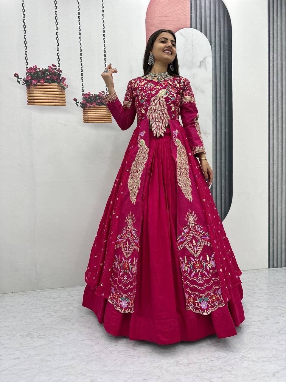 Indowestern Peacock Heavy thread and sequence work dress set