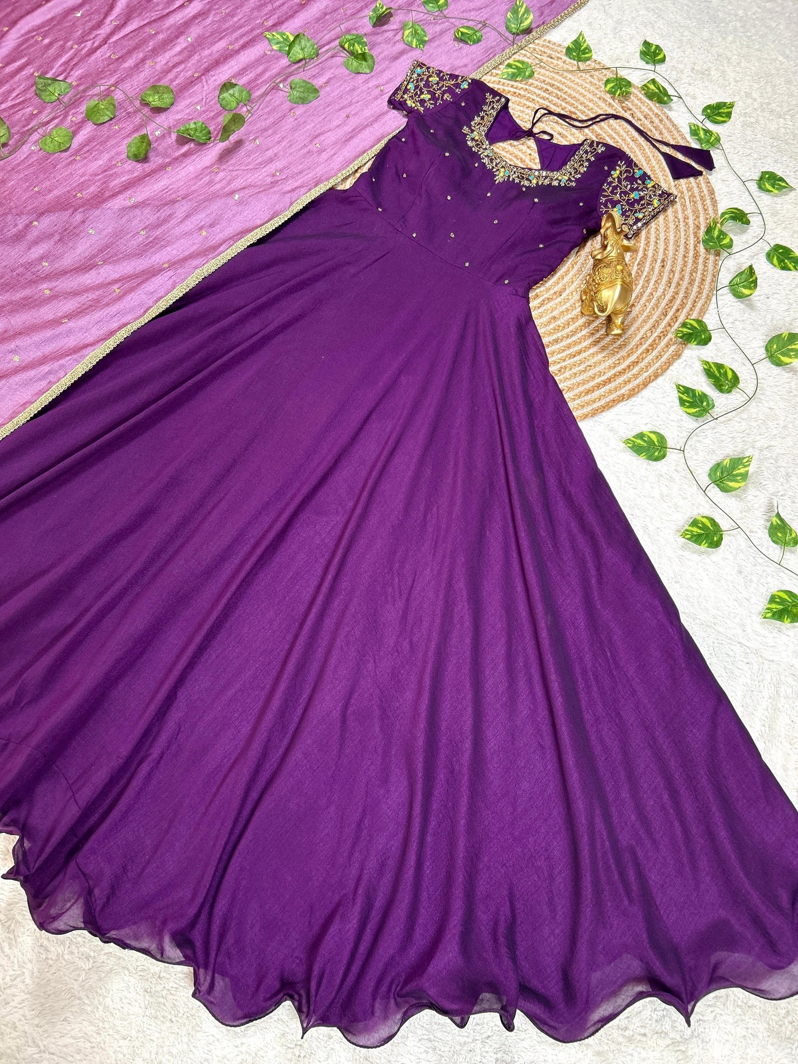 ✨ Elegant Vichitra Silk Gown with Maggam Work ✨