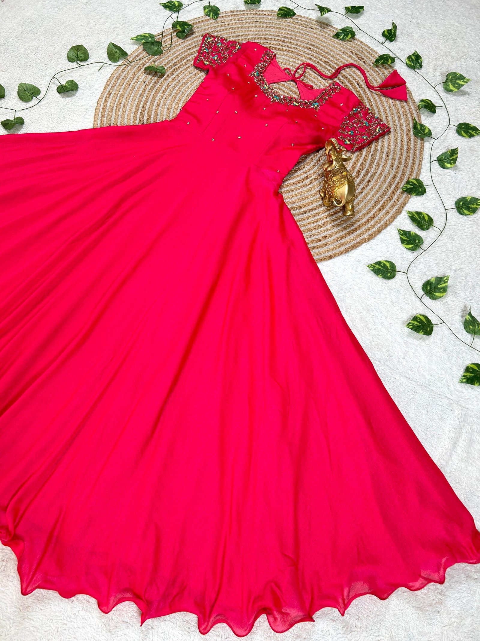 ✨ Elegant Vichitra Silk Gown with Maggam Work ✨