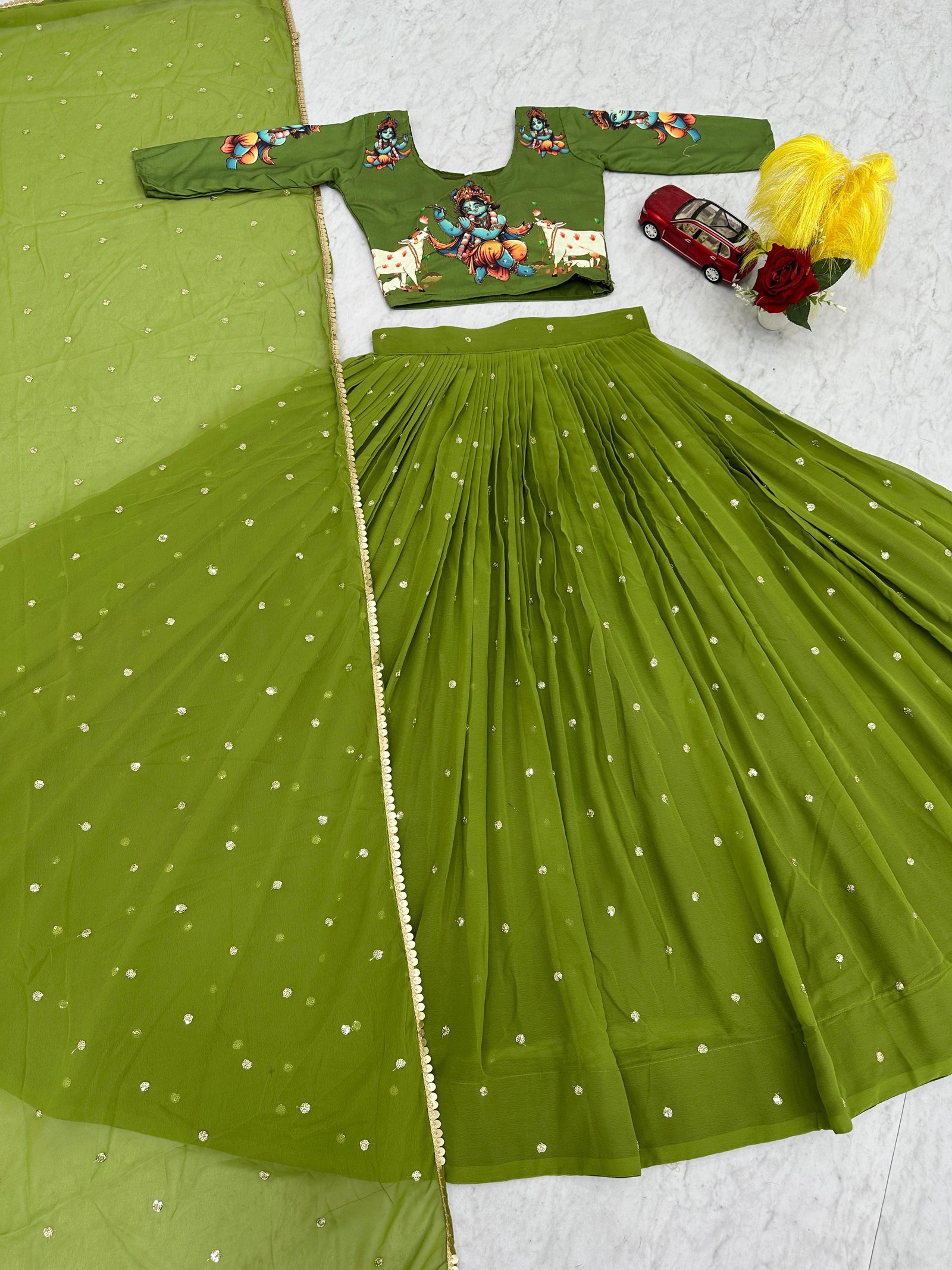 Kalamkari Print Lehenga Choli Set With Real Handwork | STYLYTIC FASHION | Heavy Embroidery Lehenga