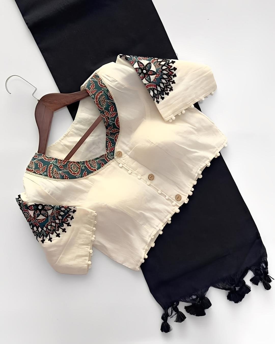 Pure Khadi Cotton Saree with Heavy Tassels & Floral Thread Work Blouse | New Designer Saree – MALAR