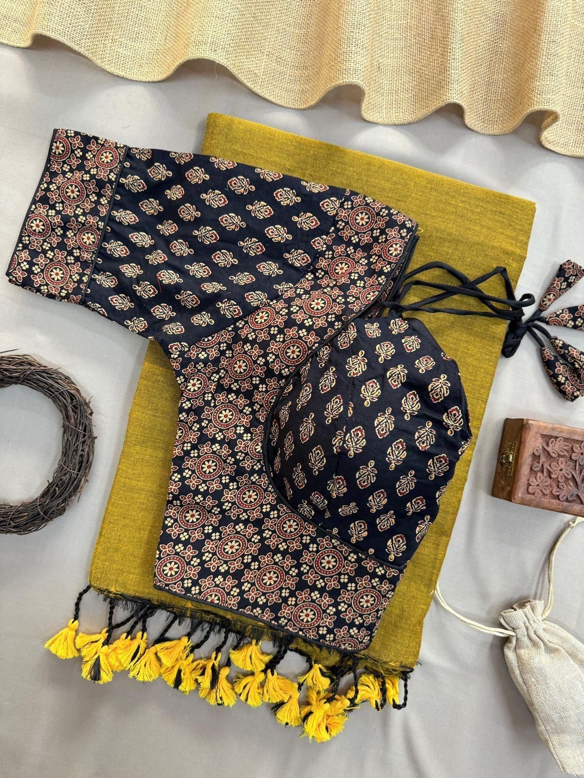 Feather-soft Cotton Saree with Stitched Ajrakh cotton blouse | Instafame Dhanusha saree special launch