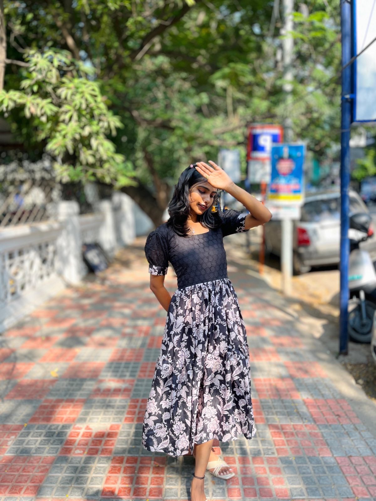 Hakoba Cotton Midi Dress – Floral Elegance | Sizes S to XXL