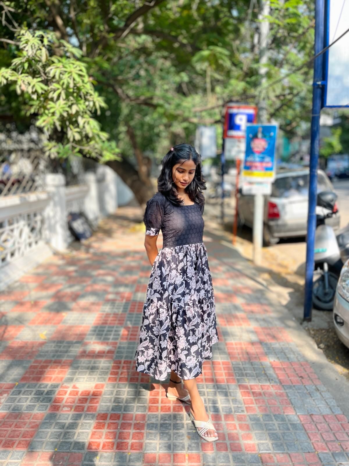 Hakoba Cotton Midi Dress – Floral Elegance | Sizes S to XXL