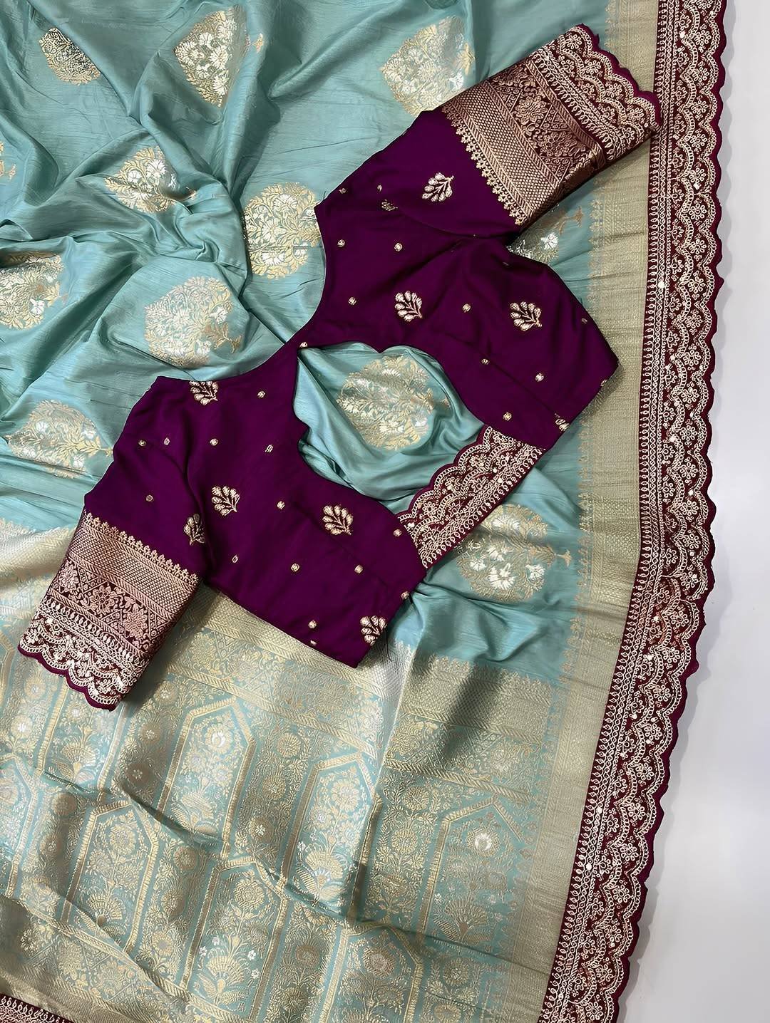 Pure Banarasi Saree with Elegant Flower Weaving & Designer Blouse – Premium Traditional Collection