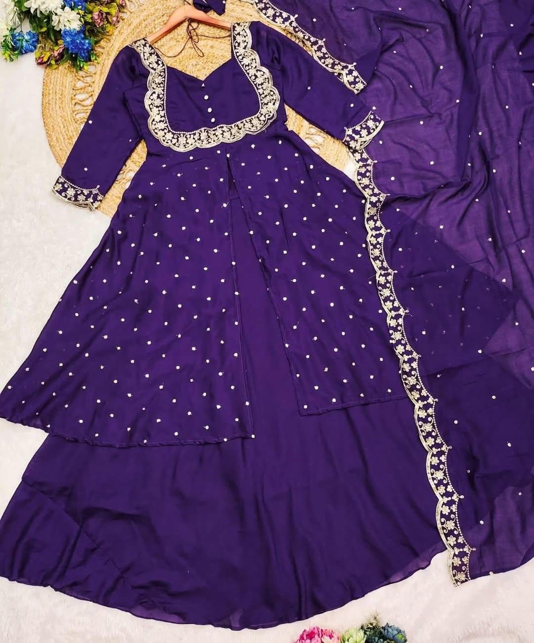 Vichitra Silk Cape Top With Skirt & Dupatta | Premium Wedding & Party Wear Ensemble