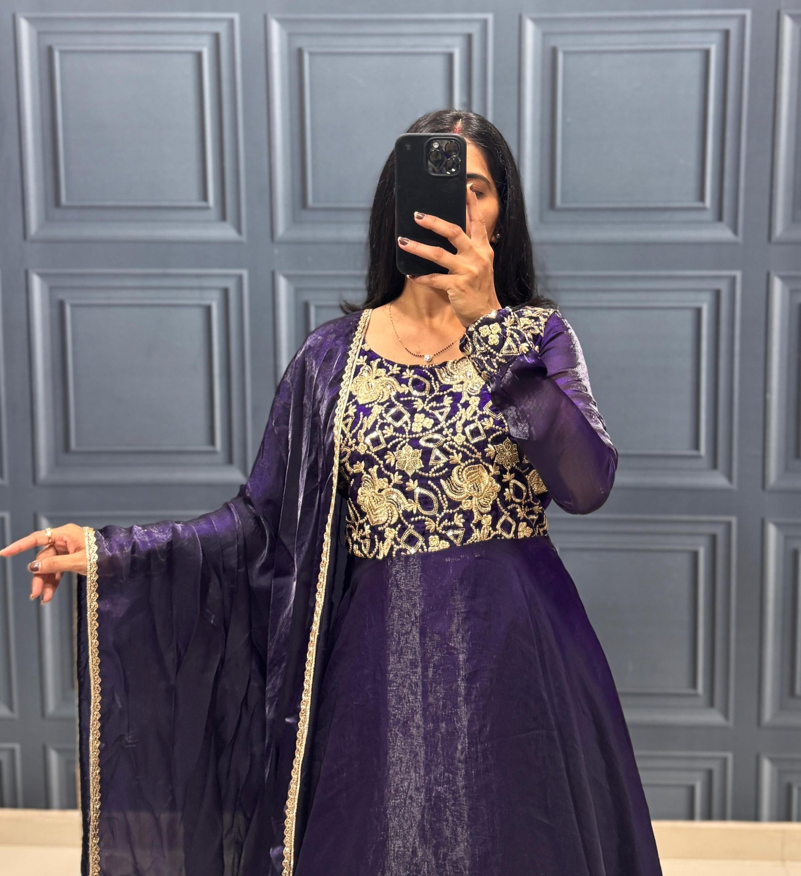 Premium Fancy Silk Embroidered Gown With Dupatta – Stylish Party & Festive Wear