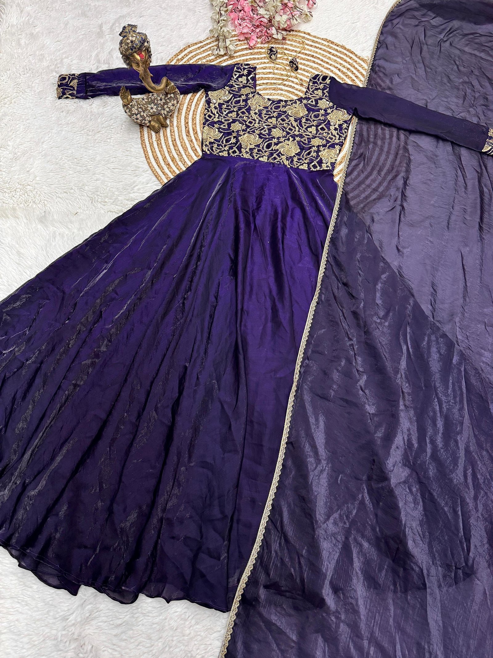 Premium Fancy Silk Embroidered Gown With Dupatta – Stylish Party & Festive Wear