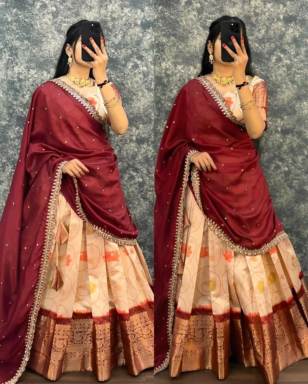 Original South Lichi Silk Digital Print Lehenga Choli With Embroidered Silk Dupatta | Premium Festive Collection