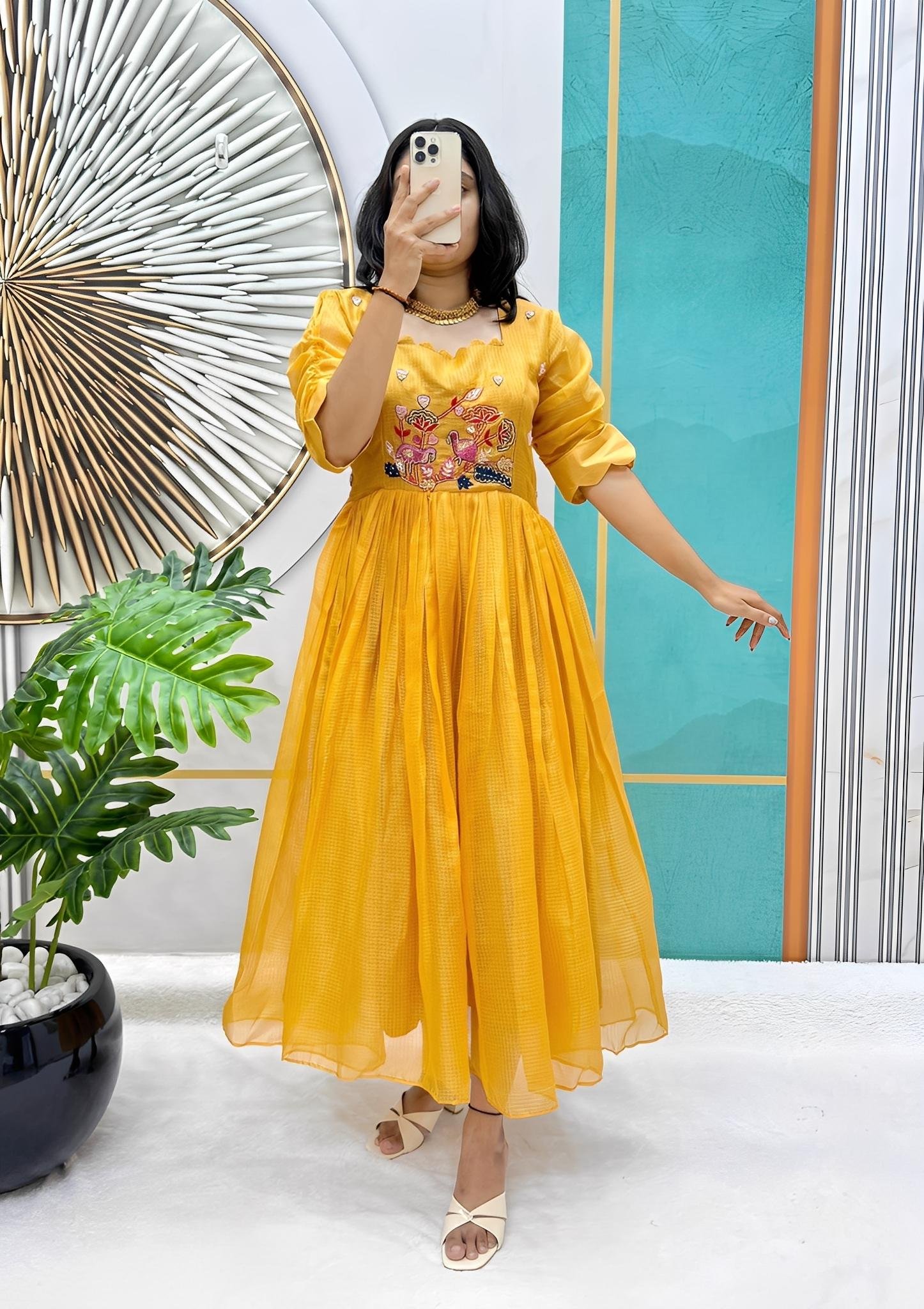 Kota Cotton Handwork Designer Dress / Fluffy Blue Maxi in offer