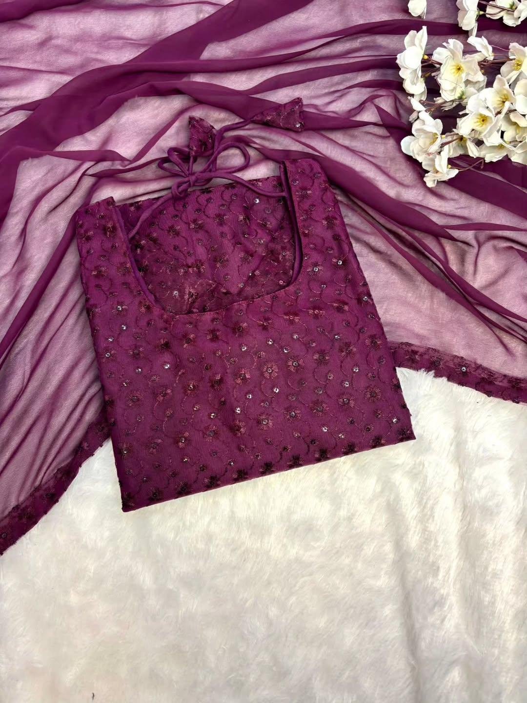 Georgette Full Embroidery Kurti with Dupatta  │Chikankari Kurti set  │ College and Office Wear