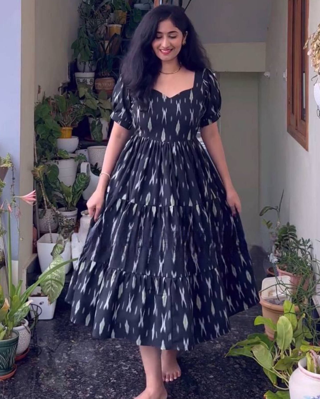 Pretty Cotton Silk Maxi/ Cute Officewear Dress