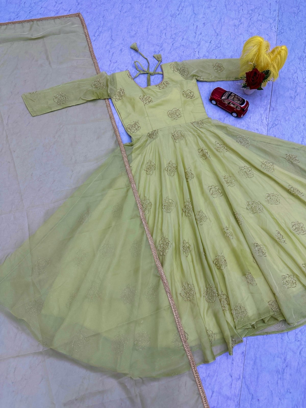 Rose Foilwork Royal Gown with Dupatta set