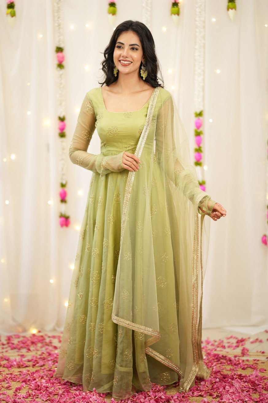 Rose Foilwork Royal Gown with Dupatta set