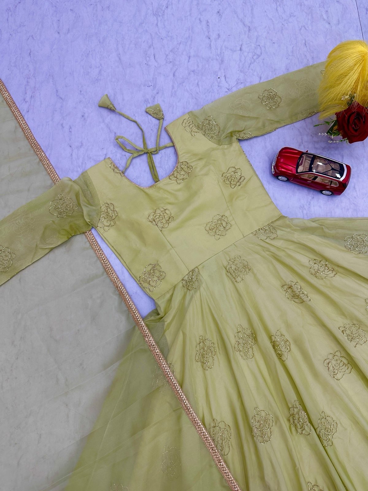 Rose Foilwork Royal Gown with Dupatta set