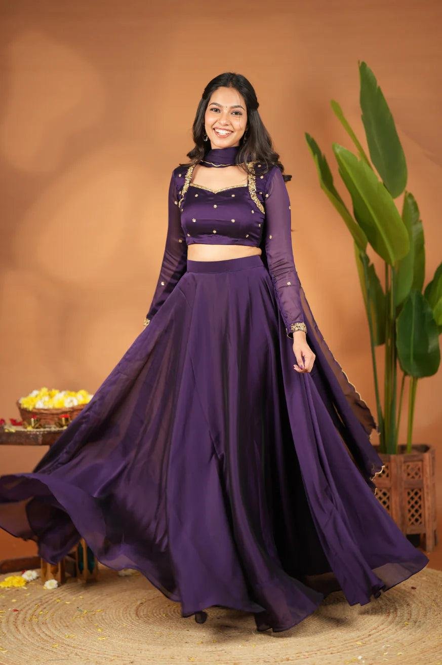 Designer Faux Georgette Lehenga Choli Set with  Blouse & Zari Border Dupatta