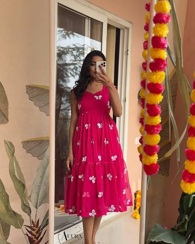 Summer Butterfly Print Maxi Dress in Soft Georgette | Flowy & Vibrant