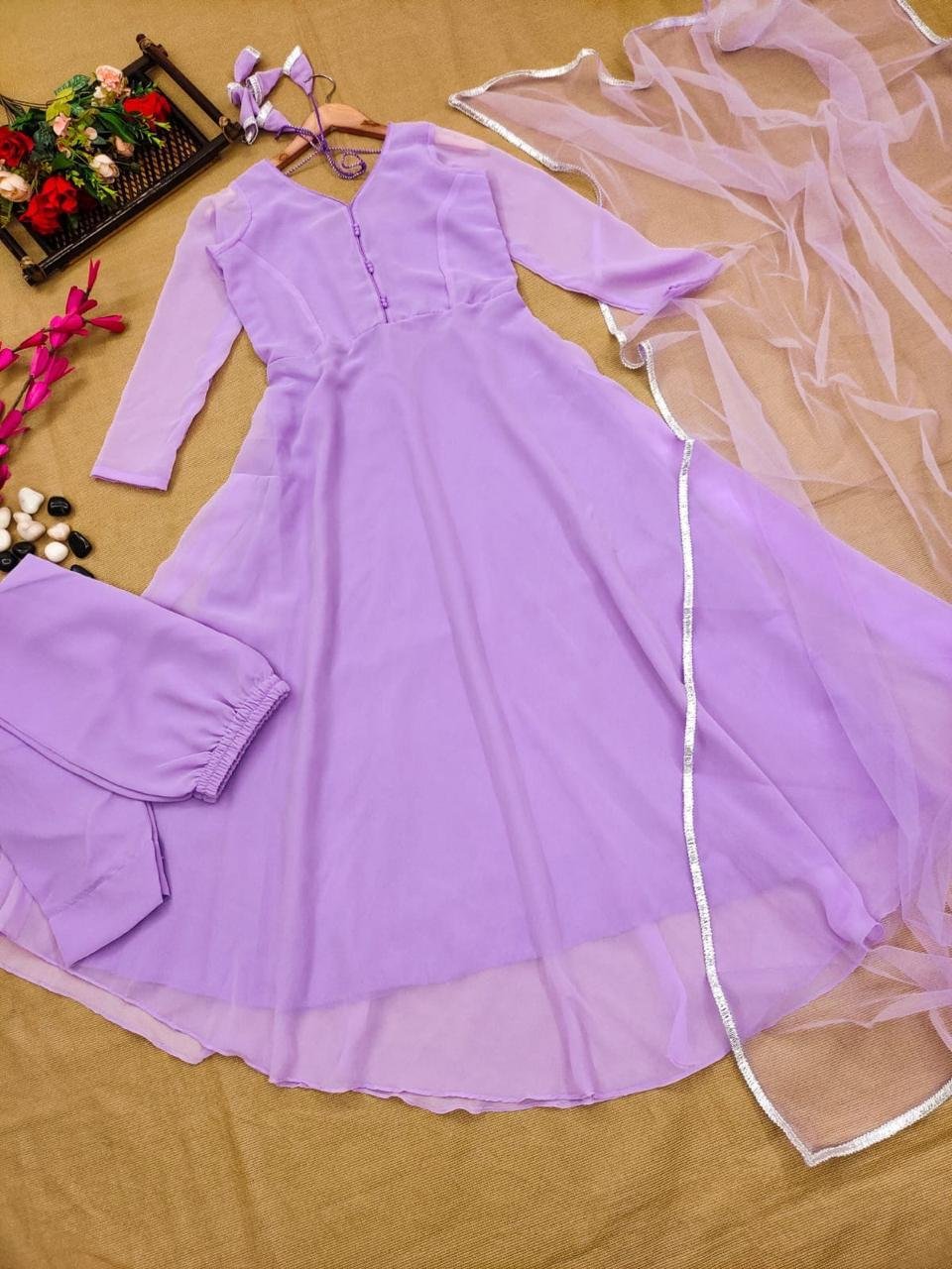 Lavender Solid Kurta Set with Net Dupatta | Elegant Everyday Ethnic Wear 🪻💜