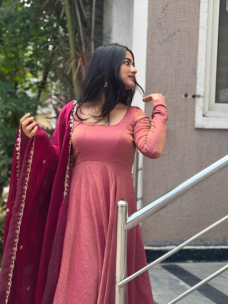 Vichitra Silk Anarkali Gown with Georgette Dupatta