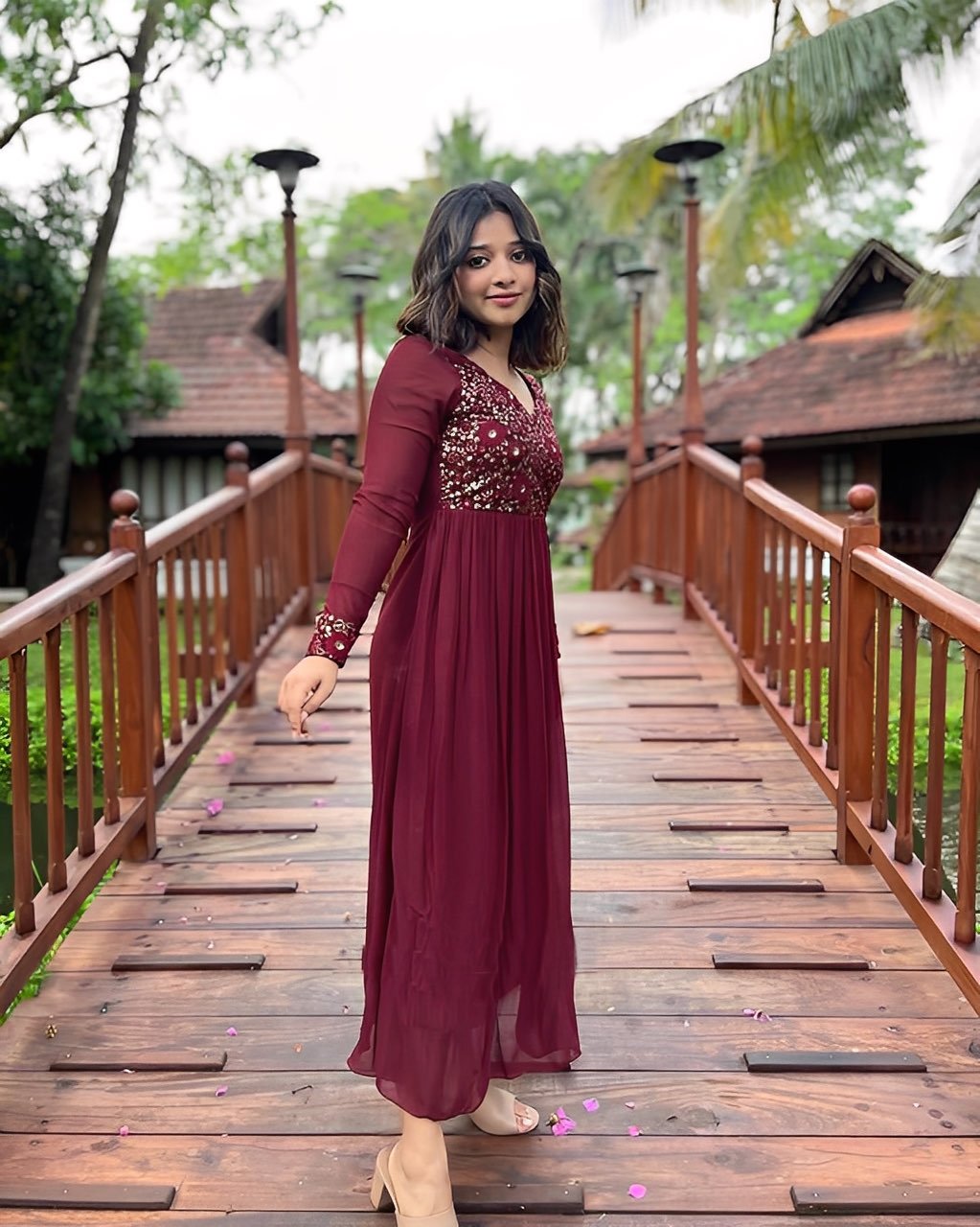 Maroon Embroidered Designer Dress │ Clearance sale Offer Gowns