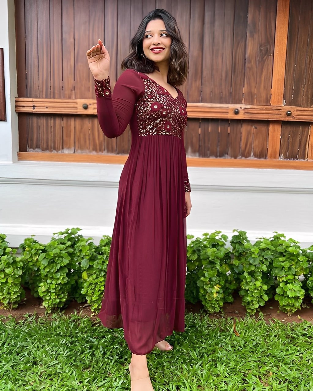Maroon Embroidered Designer Dress │ Clearance sale Offer Gowns