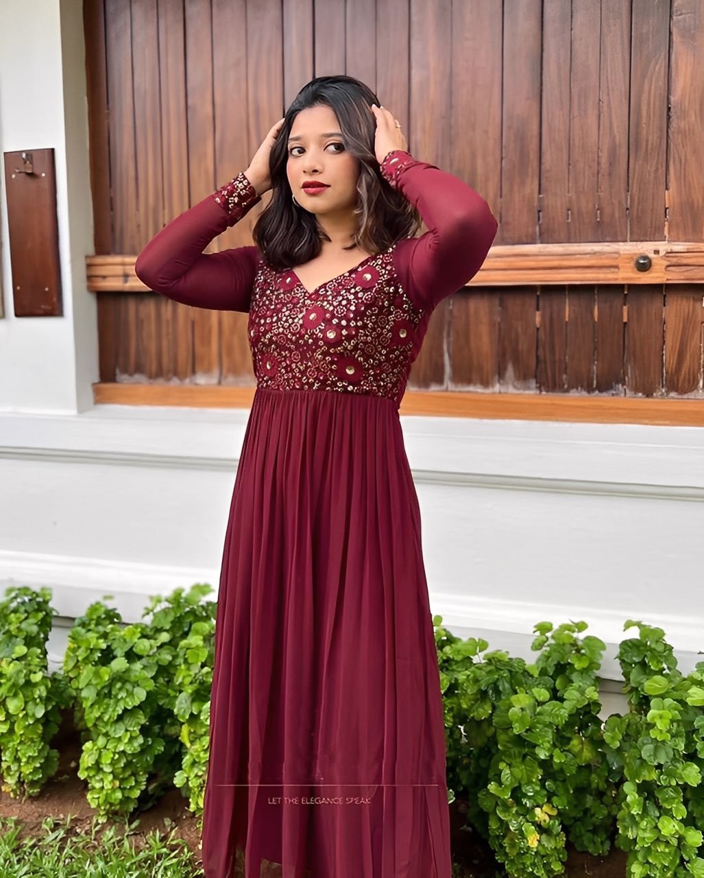 Maroon Embroidered Designer Dress │ Clearance sale Offer Gowns