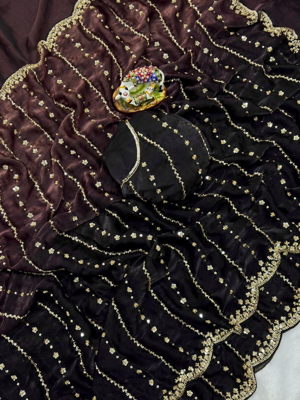 Dual tone Heavy beads work saree│Original quality with Blouse piece