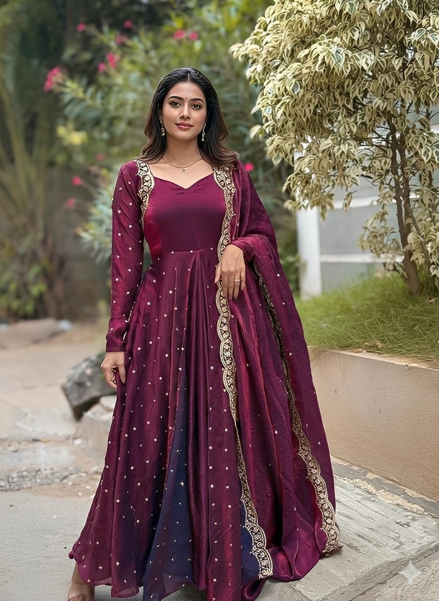 Radiant Vichitra Silk Anarkali with Dupatta