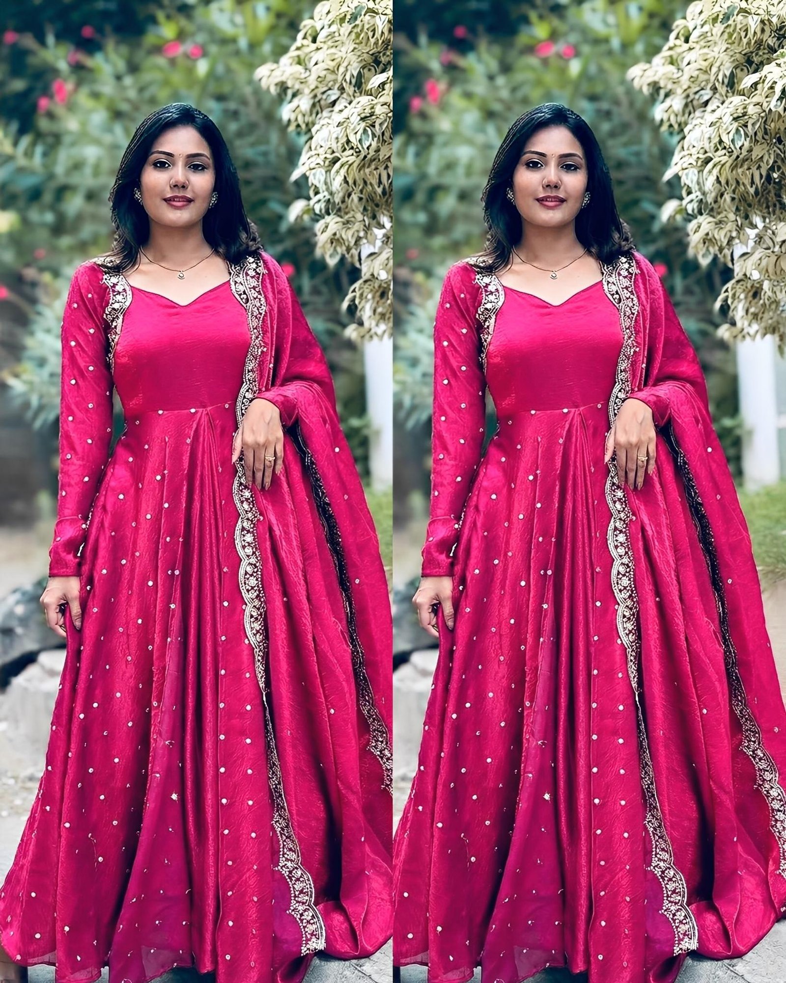 Radiant Vichitra Silk Anarkali with Dupatta