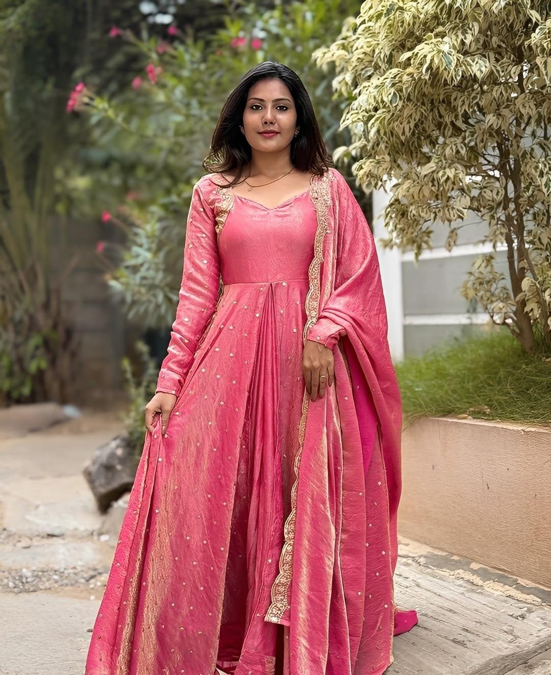 Radiant Vichitra Silk Anarkali with Dupatta