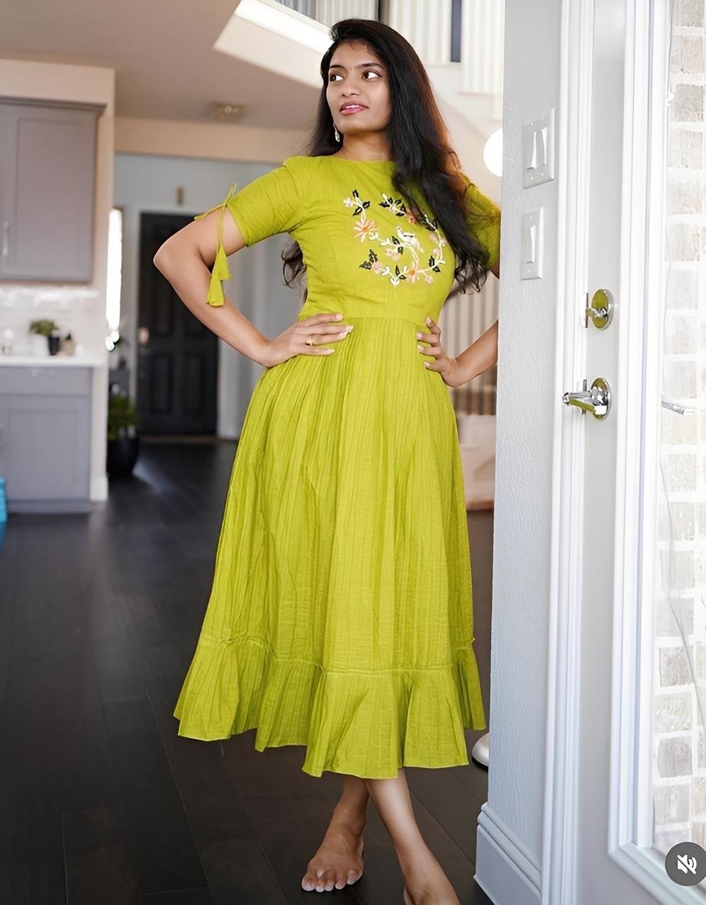 Indu Dress in Rayon Slub with Embroidery Work