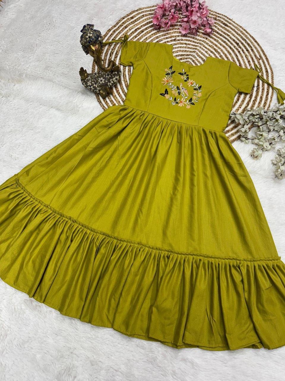 Indu Dress in Rayon Slub with Embroidery Work