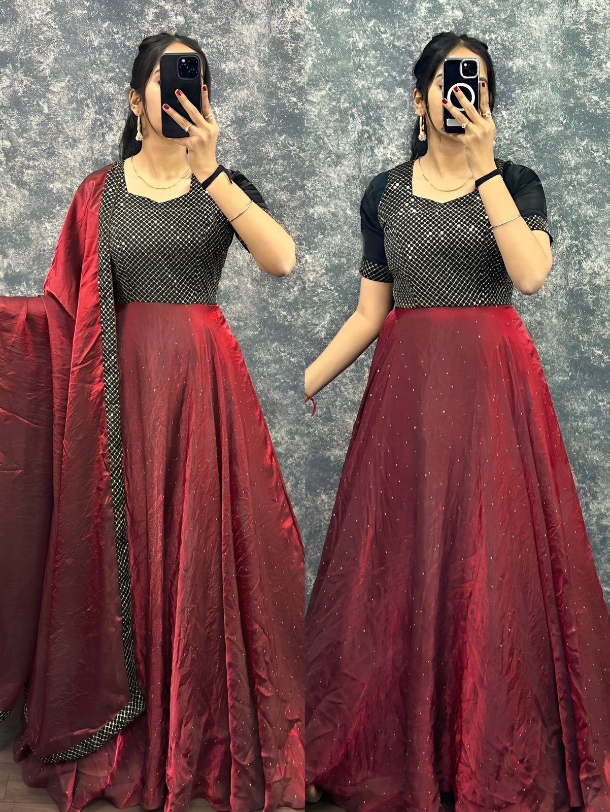Soft Fendy Embroidered Gown with Sequins Work & Dupatta