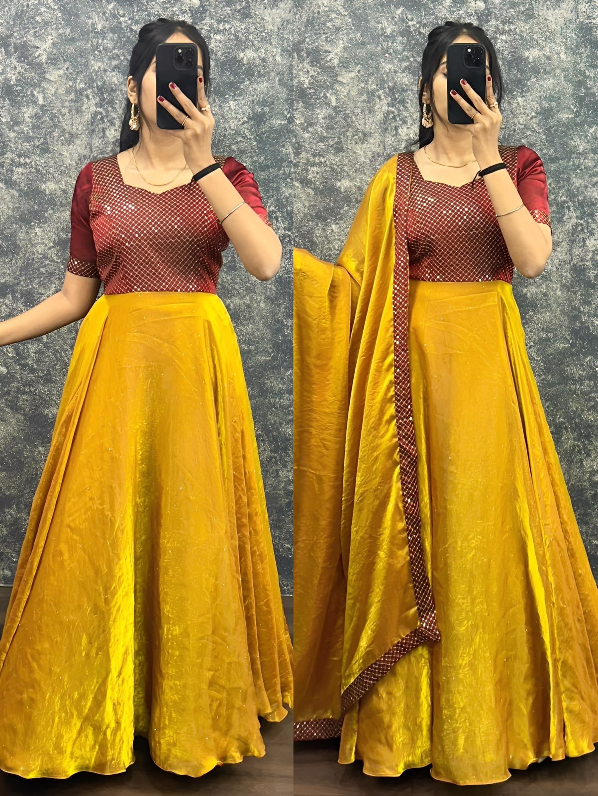 Soft Fendy Embroidered Gown with Sequins Work & Dupatta