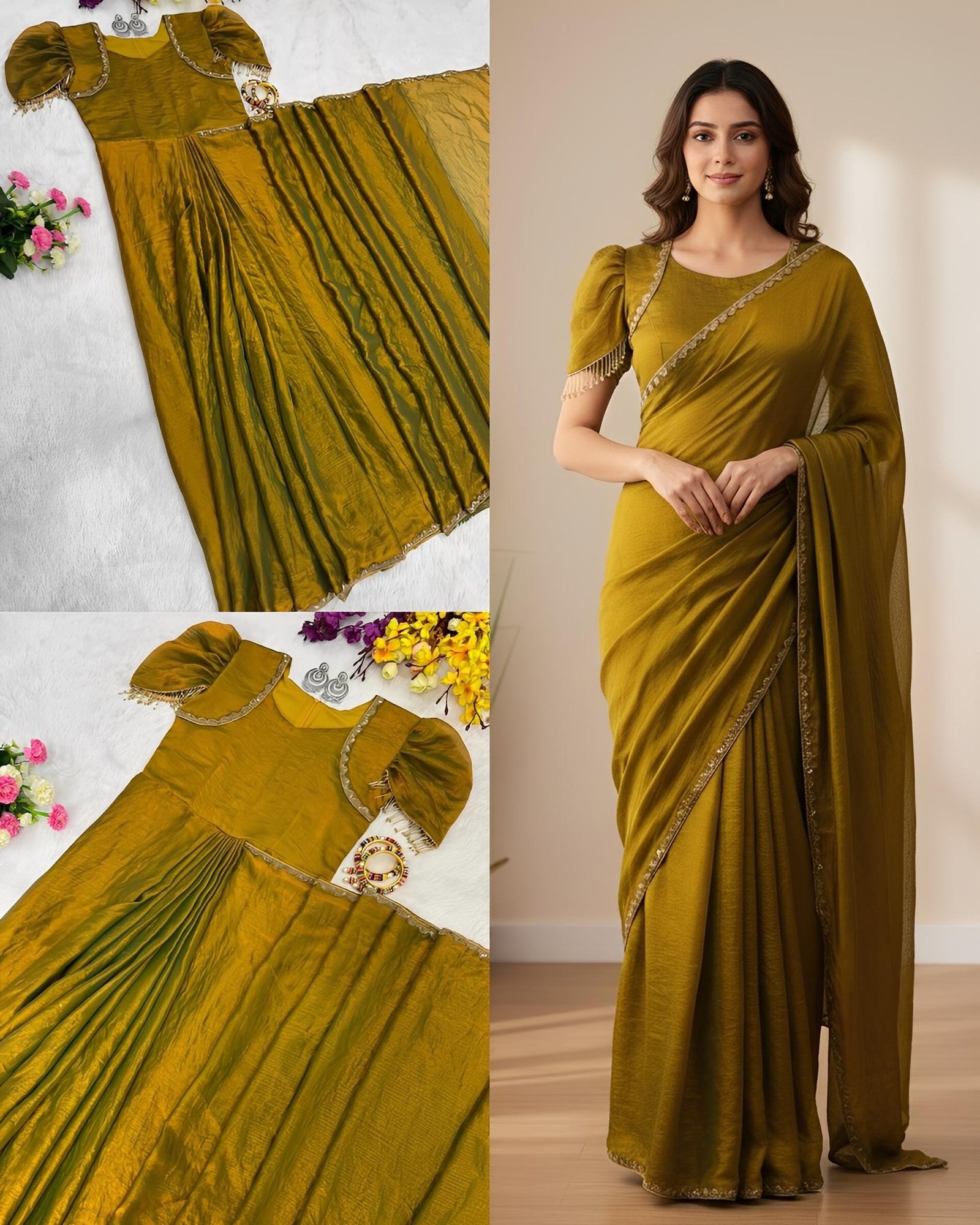New Two-Tone Gown Saree in Space Silk