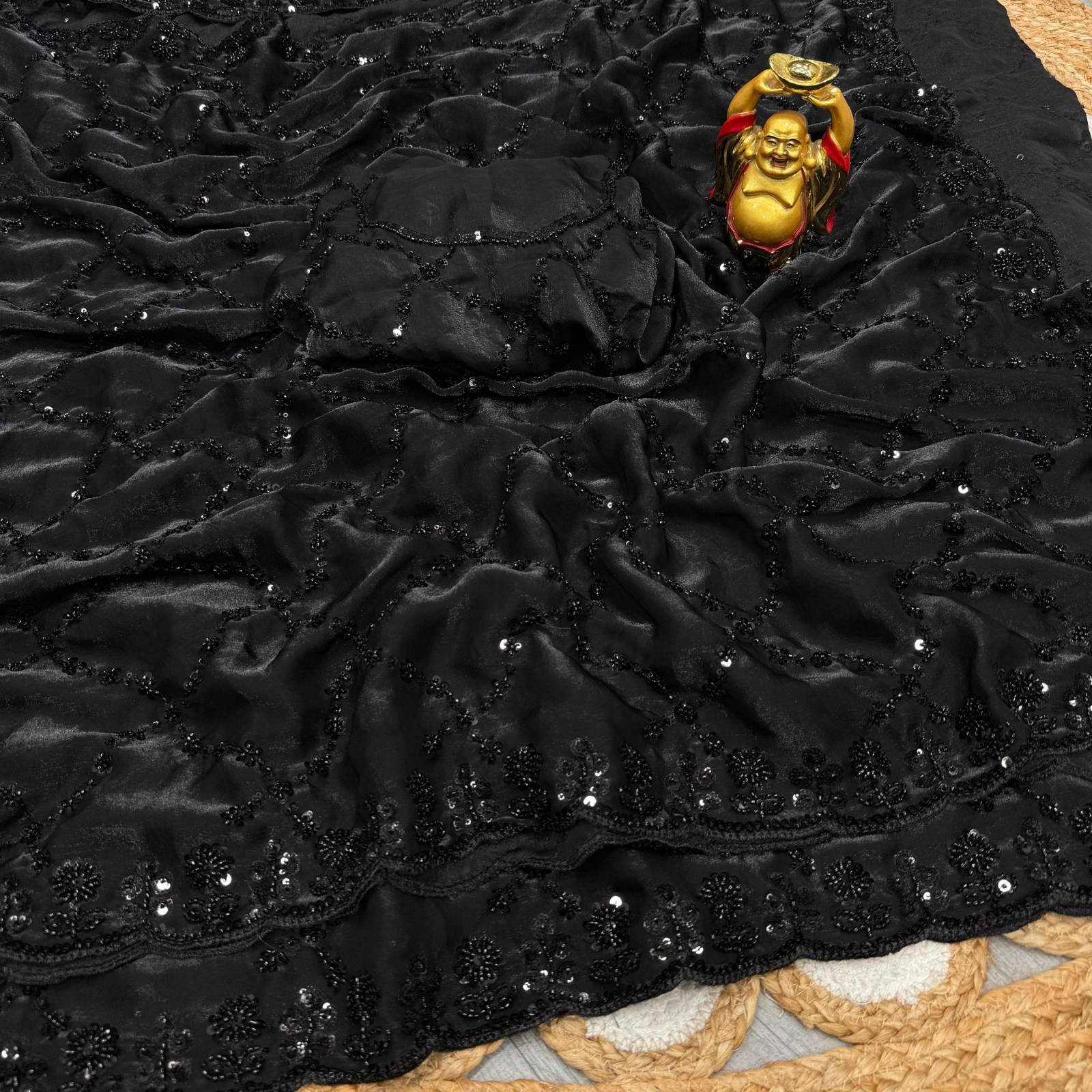 Black Beauty – Grand Party Wear Saree with Original Black Beads Work ✨