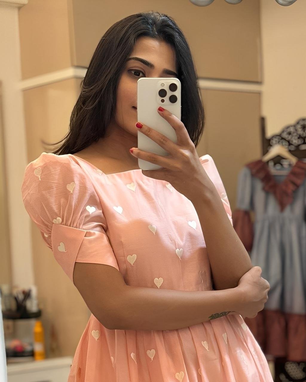 Peachy Love 💖 – Embroidered Maska Cotton Maxi Dress