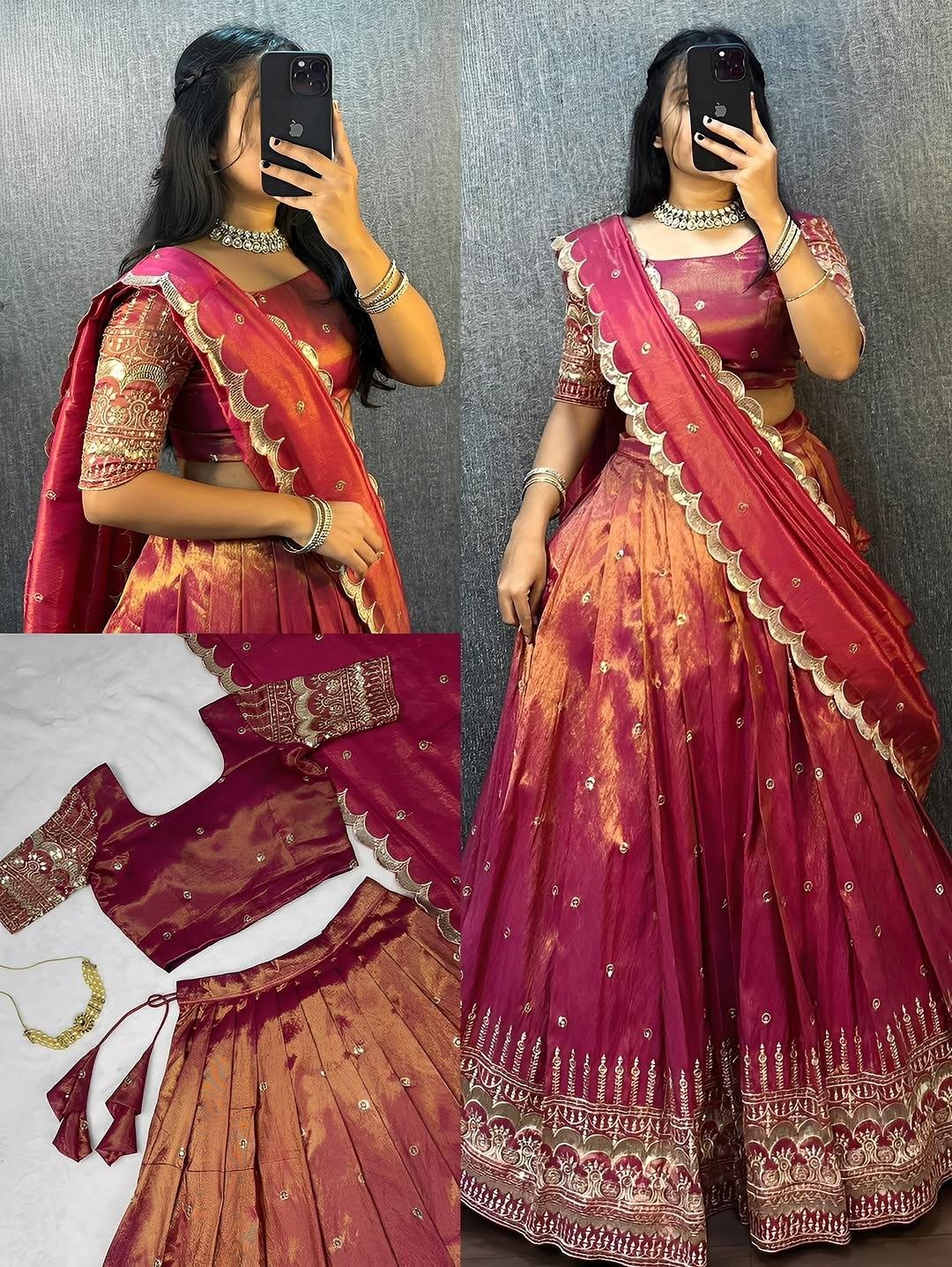 Tissue Silk With Embroidery Sequence Work Ready to wear Lehenga