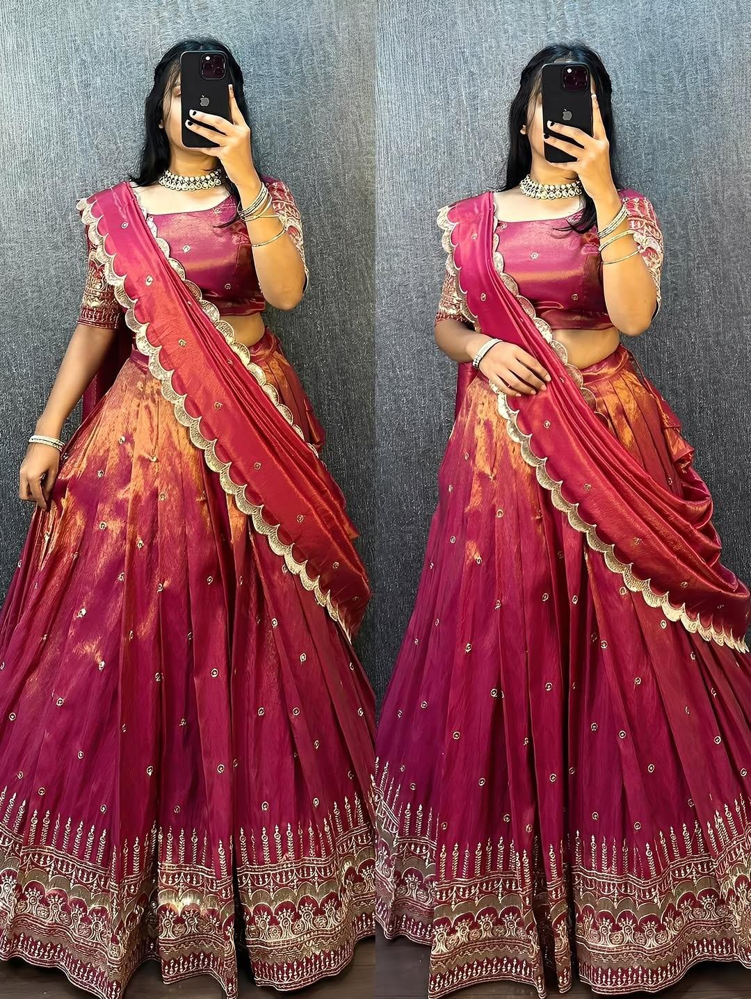 Tissue Silk With Embroidery Sequence Work Ready to wear Lehenga