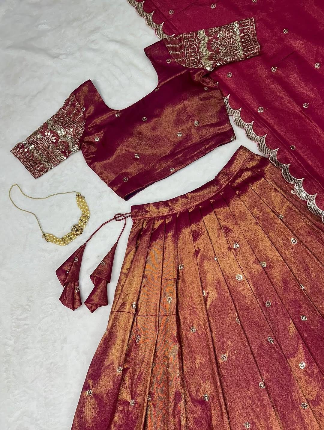Tissue Silk With Embroidery Sequence Work Ready to wear Lehenga