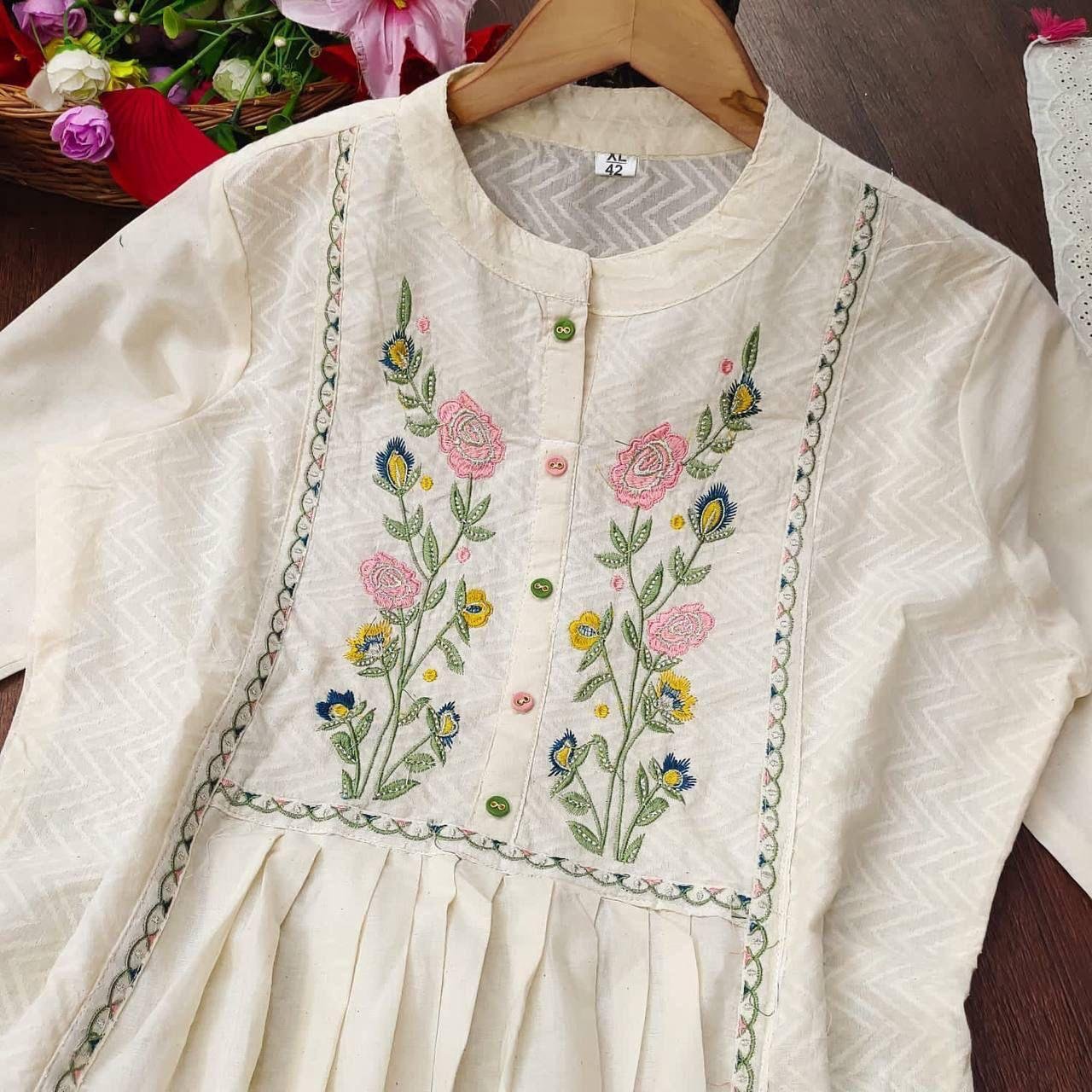 Cotton Embroidered Kurta Set with Pants & Dupatta