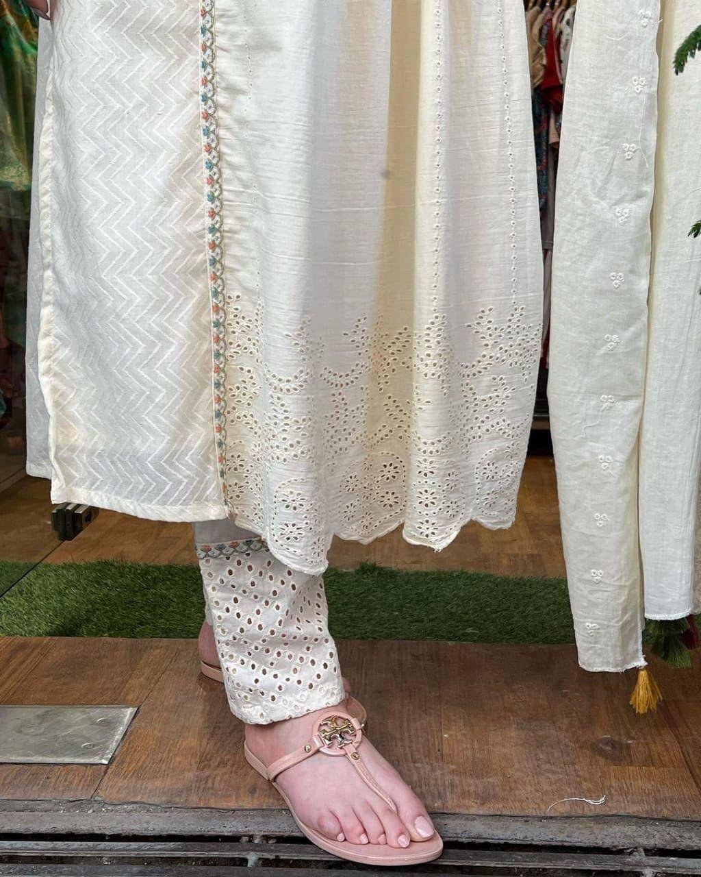 Cotton Embroidered Kurta Set with Pants & Dupatta