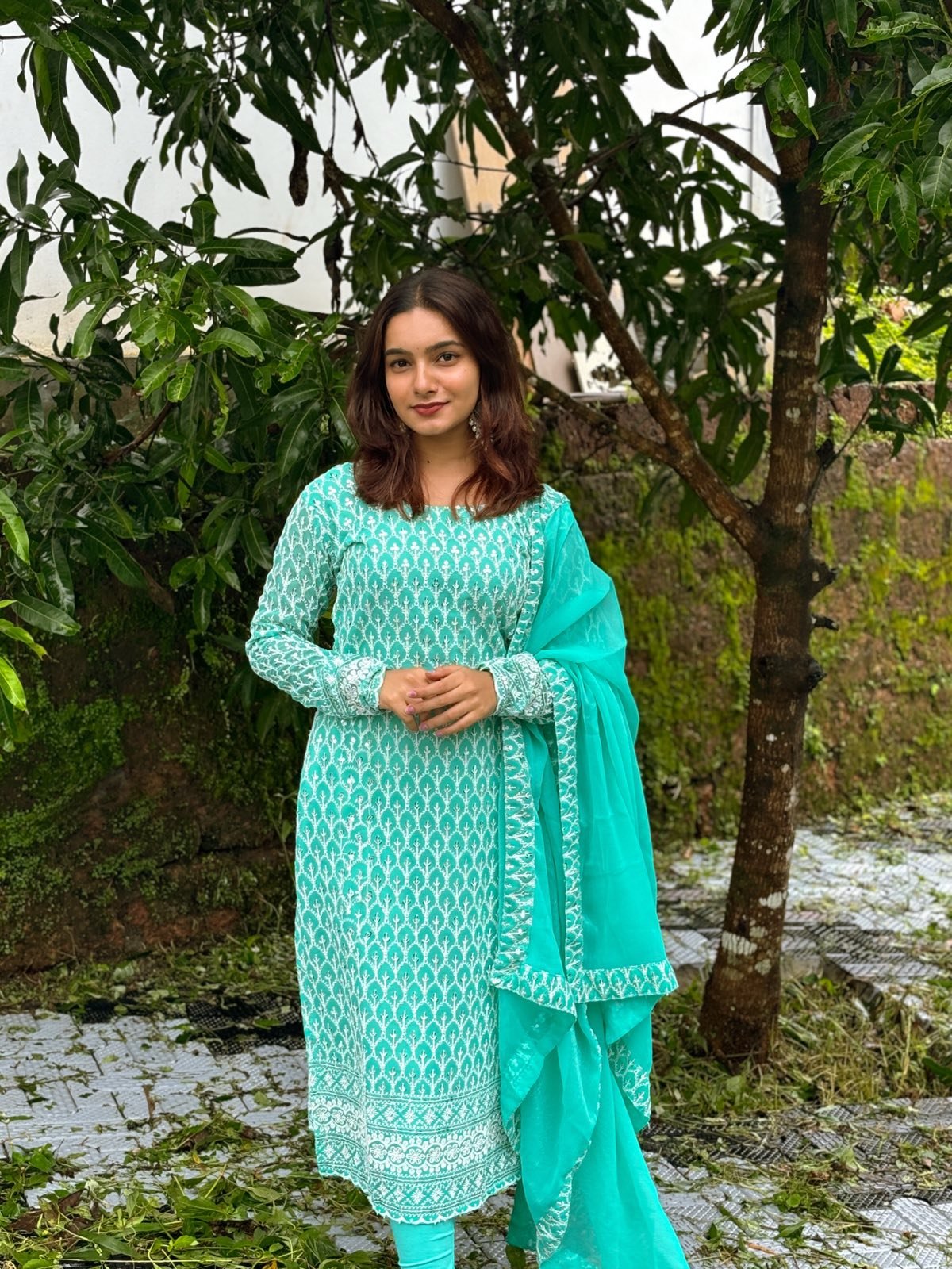 Frozen Blue Fully Embroidered Kurti Set with Dupatta | 1 Day Delivery