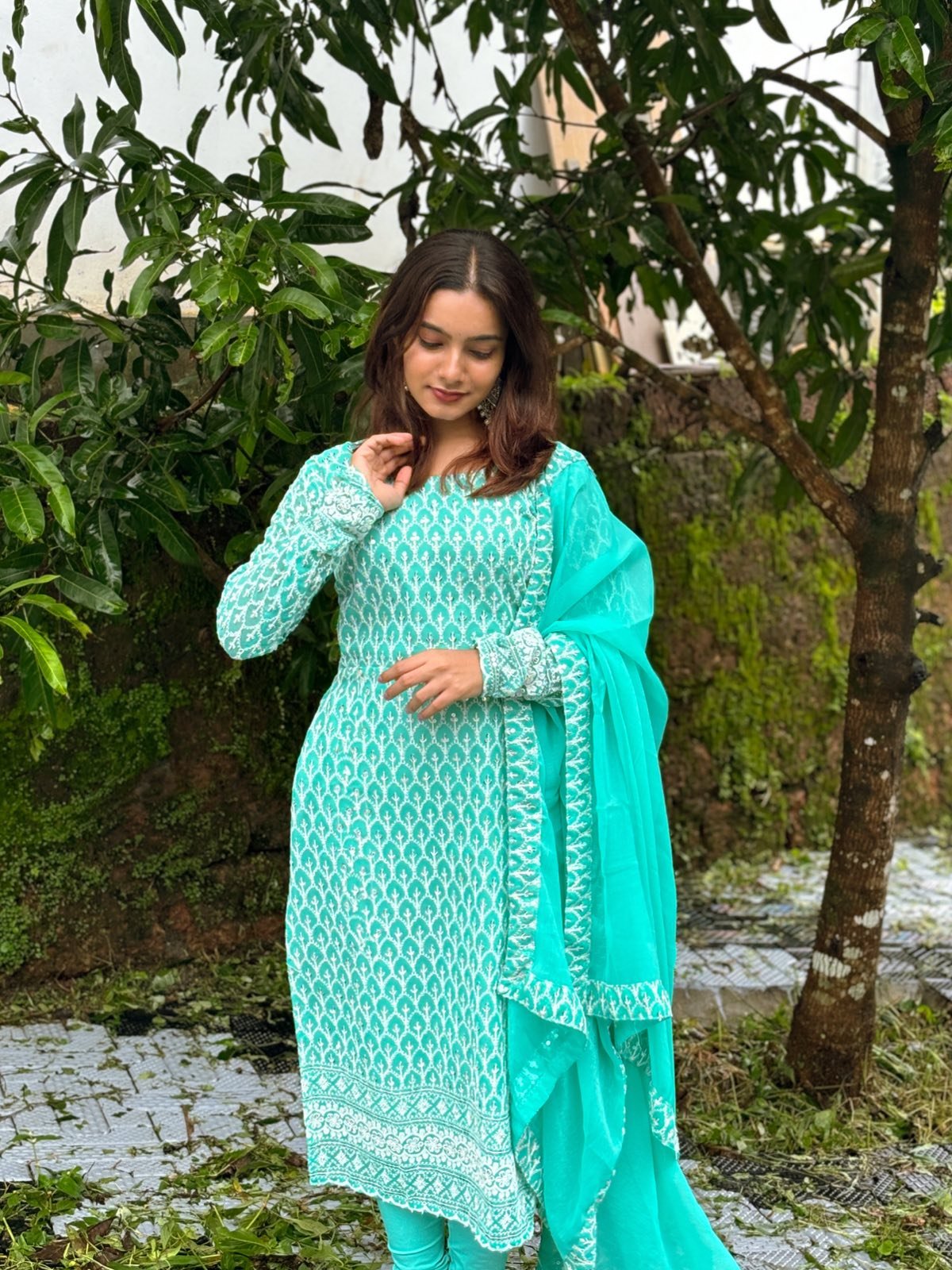 Frozen Blue Fully Embroidered Kurti Set with Dupatta | 1 Day Delivery